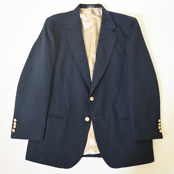 Wentworth 42R Navy Blue Hopsack Gold Button Mens Blazer Suit Jacket Sport‎ Coat - Picture 1 of 12